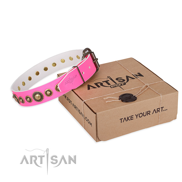 Top notch natural genuine leather dog collar made for stylish walking