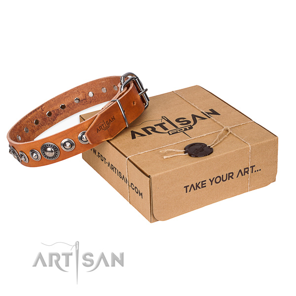 Leather dog collar made of top rate material with corrosion resistant traditional buckle