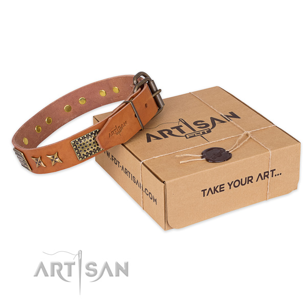 Corrosion proof buckle on natural genuine leather collar for your beautiful four-legged friend