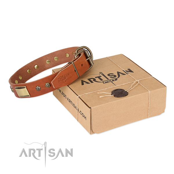 Easy adjustable natural genuine leather collar for your handsome four-legged friend