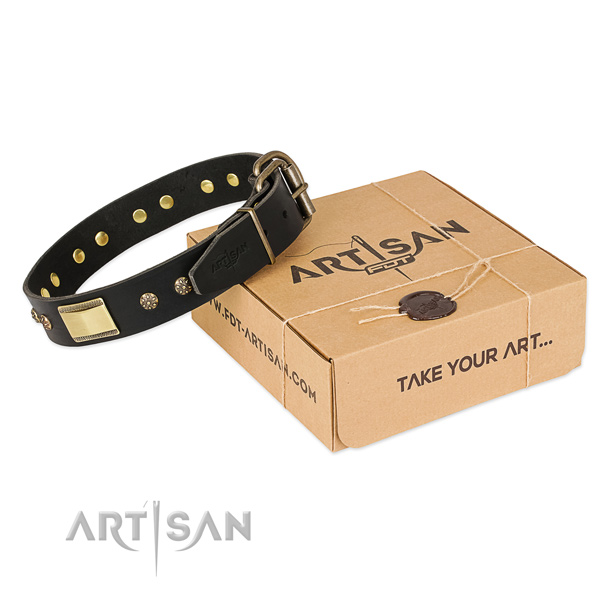 Inimitable full grain natural leather collar for your beautiful four-legged friend