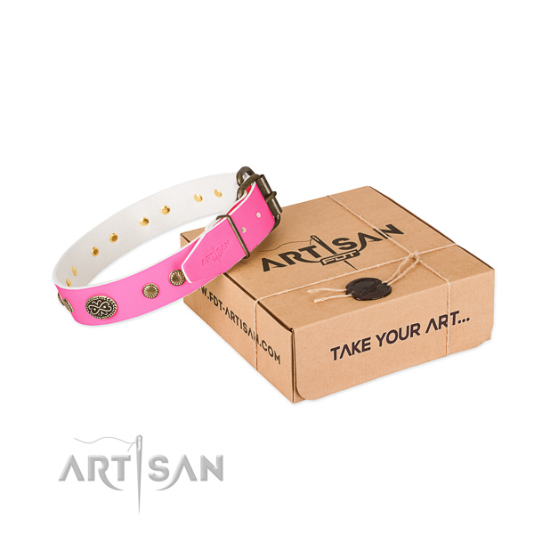 Durable buckle on natural leather dog collar for your dog
