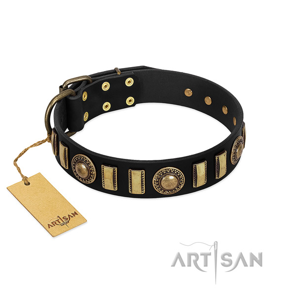 Top rate full grain leather dog collar with rust resistant hardware