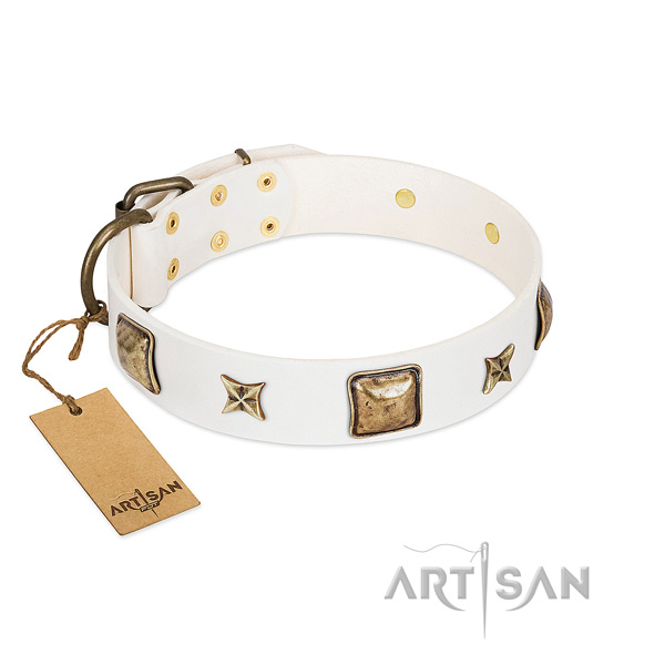 Convenient full grain genuine leather dog collar for daily walking