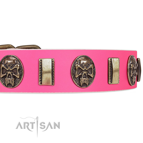 Corrosion proof fittings on full grain leather dog collar for your canine