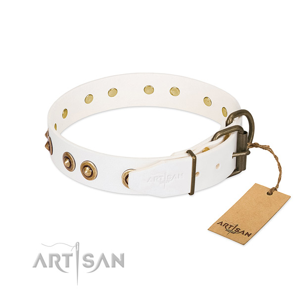 Rust-proof hardware on full grain natural leather dog collar for your dog