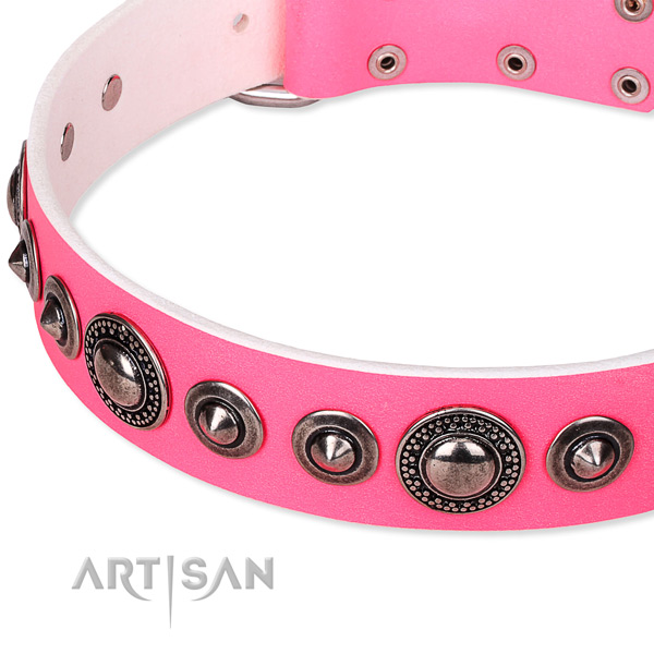 Easy wearing studded dog collar of best quality full grain genuine leather