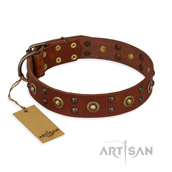 Stylish design full grain natural leather dog collar with rust-proof D-ring