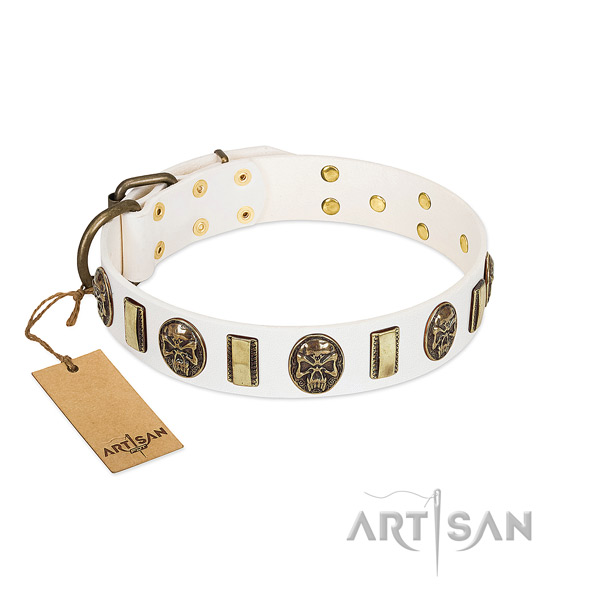 Handmade full grain leather dog collar for walking