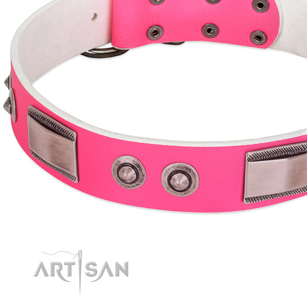 Unusual full grain natural leather collar with studs for your doggie