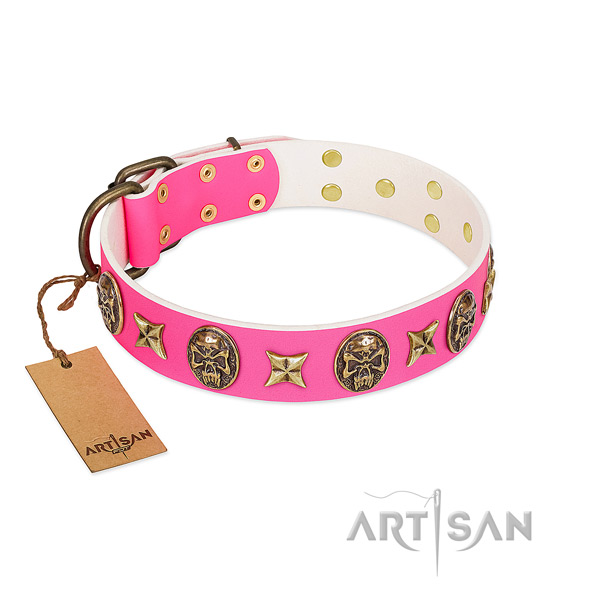 Genuine leather dog collar with rust-proof decorations