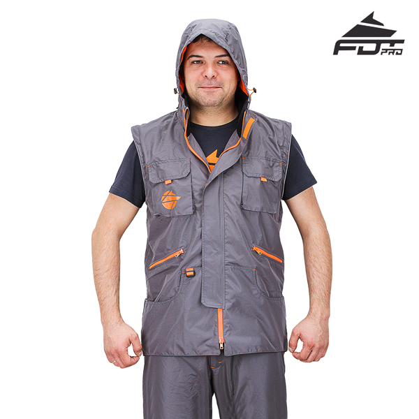 Dog Trainer Jacket of Grey Color FDT Pro Design with Durable Hood