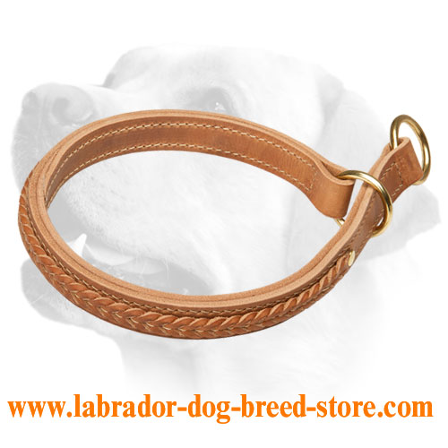 Labrador Luxury Silent Leather Collar With Cute Braided Decoration
