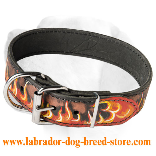 Designer "Flame" Handpainted Leather Collar For Labrador - Click Image to Close