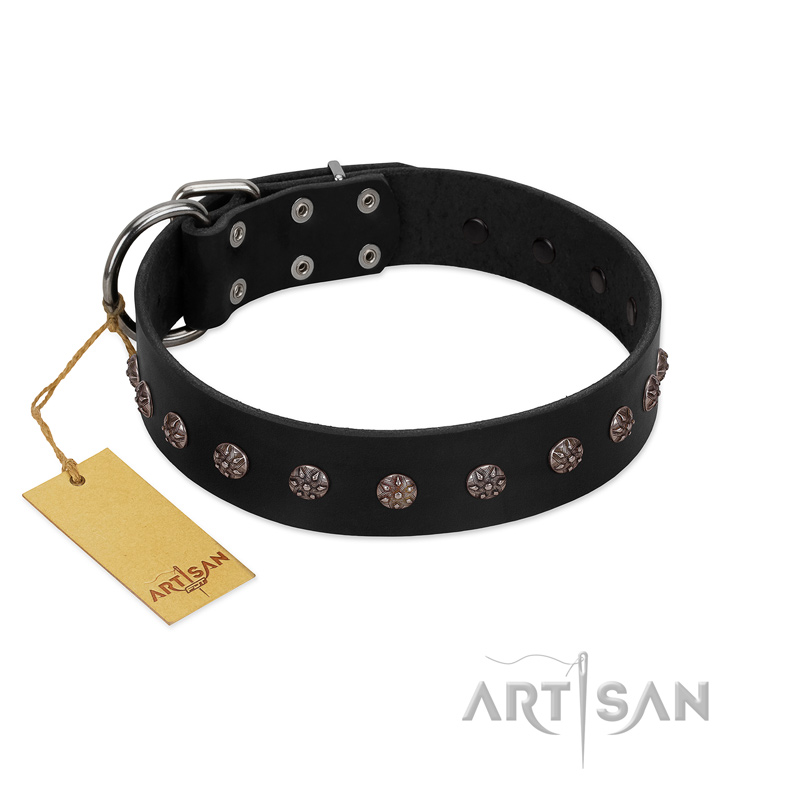 "Flower Rhapsody" FDT Artisan Premium Quaulity Black Leather Labrador Collar