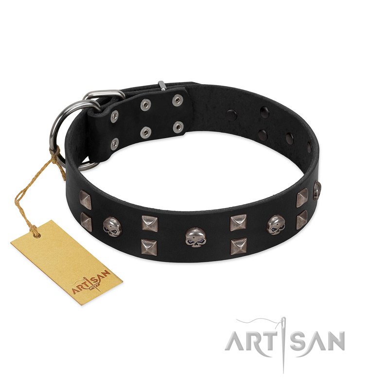 "Fire Eyes" Designer Handmade FDT Artisan Black Leather Labrador Collar