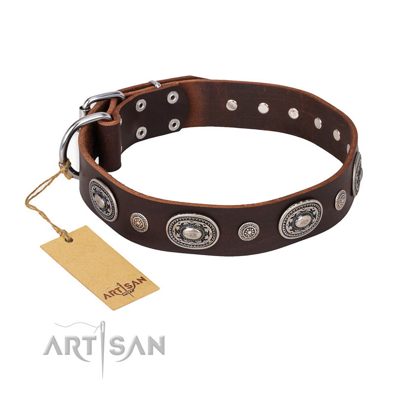 "Extra Pizzazz" FDT Artisan Adorned Brown Leather Labrador Collar