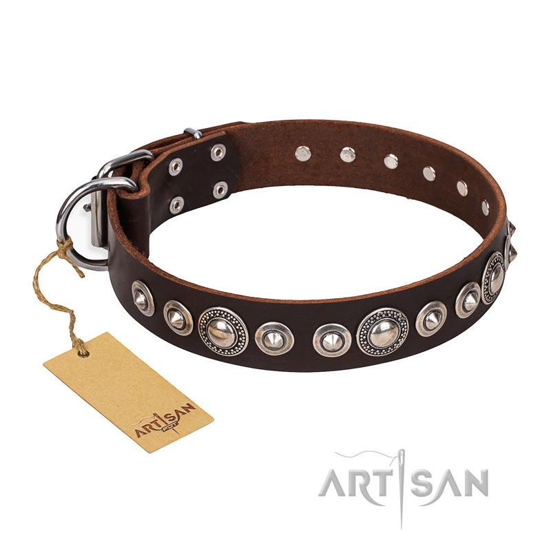 "Step and Sparkle" FDT Artisan Glamorous Studded Brown Leather Labrador Collar