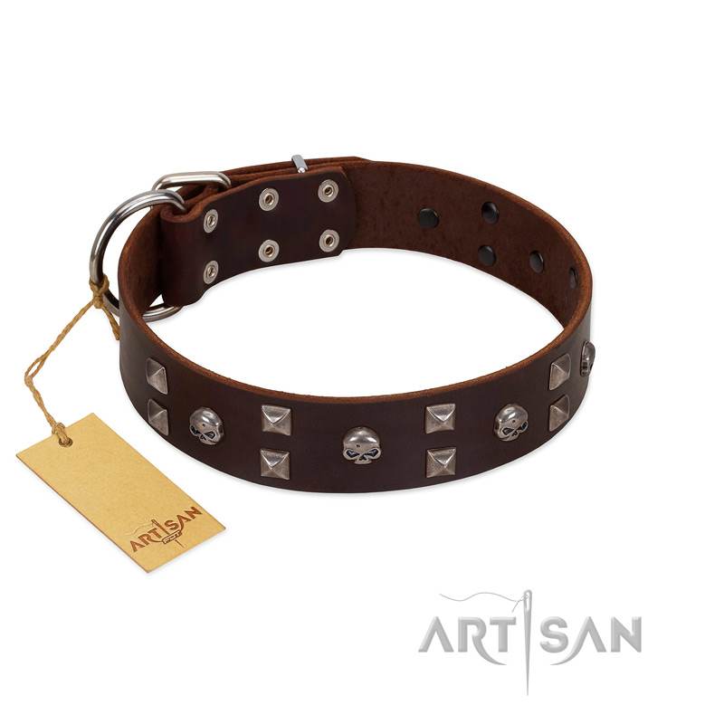 "Brown Shadow" Designer Handmade FDT Artisan Brown Leather Labrador Collar
